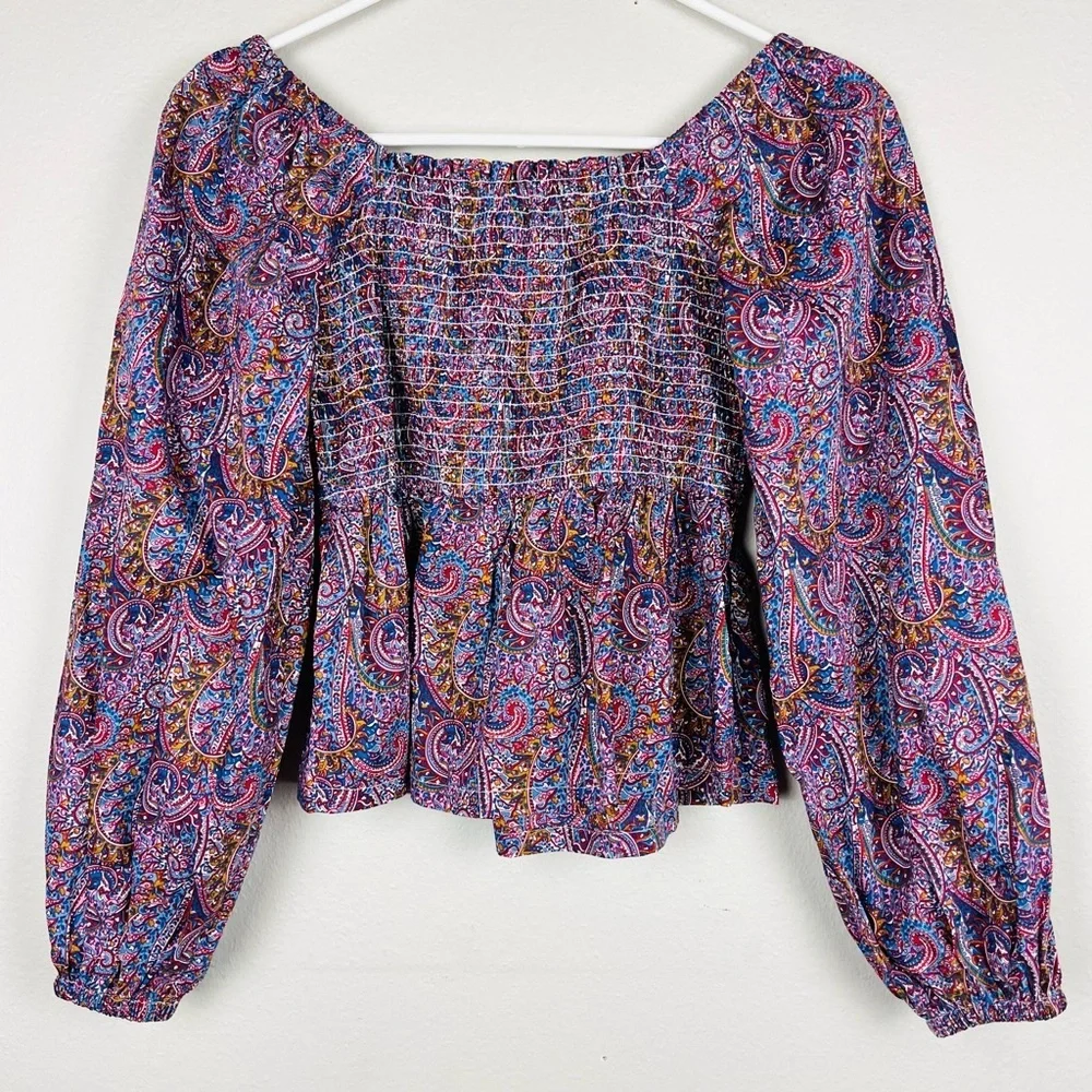 J.Crew Liberty London Puff-sleeve Smocked Top in Tropical Prince Paisley Print